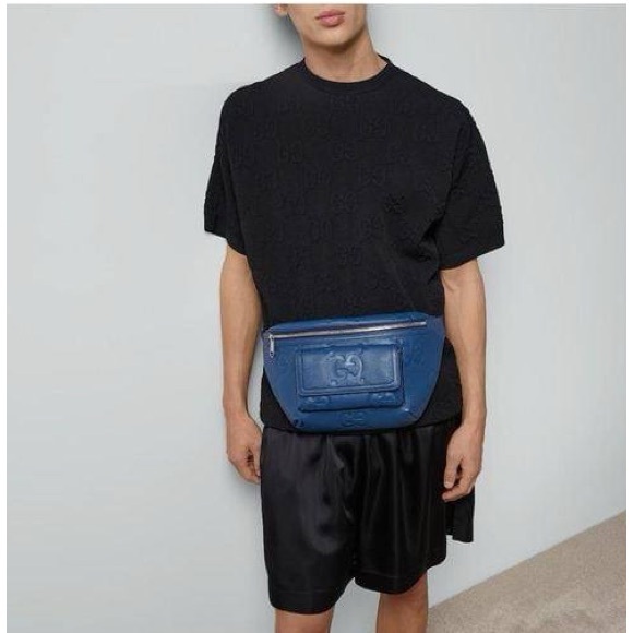 Gucci Other - Gucci Blue Leather GG Embossed Belt Bag Crossbody Waist belt